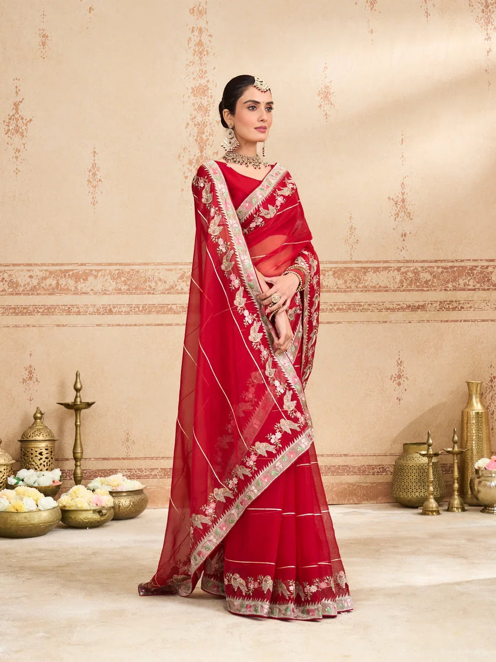 Laxmipati Kurkure Red Tissue Organza Embroidered Saree