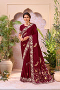 Laxmipati Aarzoo Maroon Chiffon Embroidered Saree