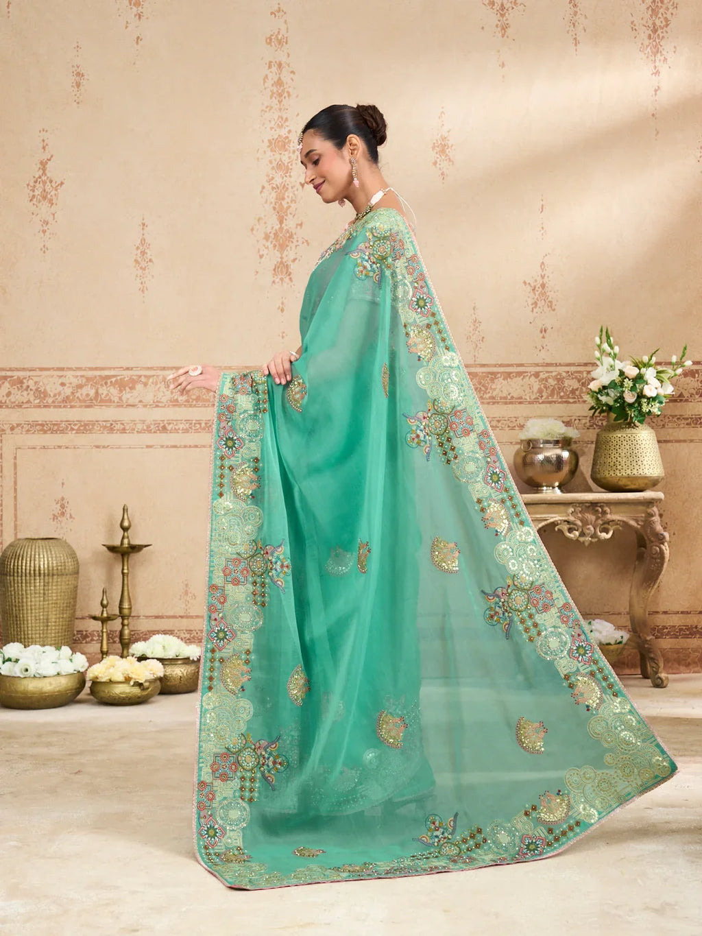 Laxmipati Kurkure Blue Tissue Organza Embroidered Saree