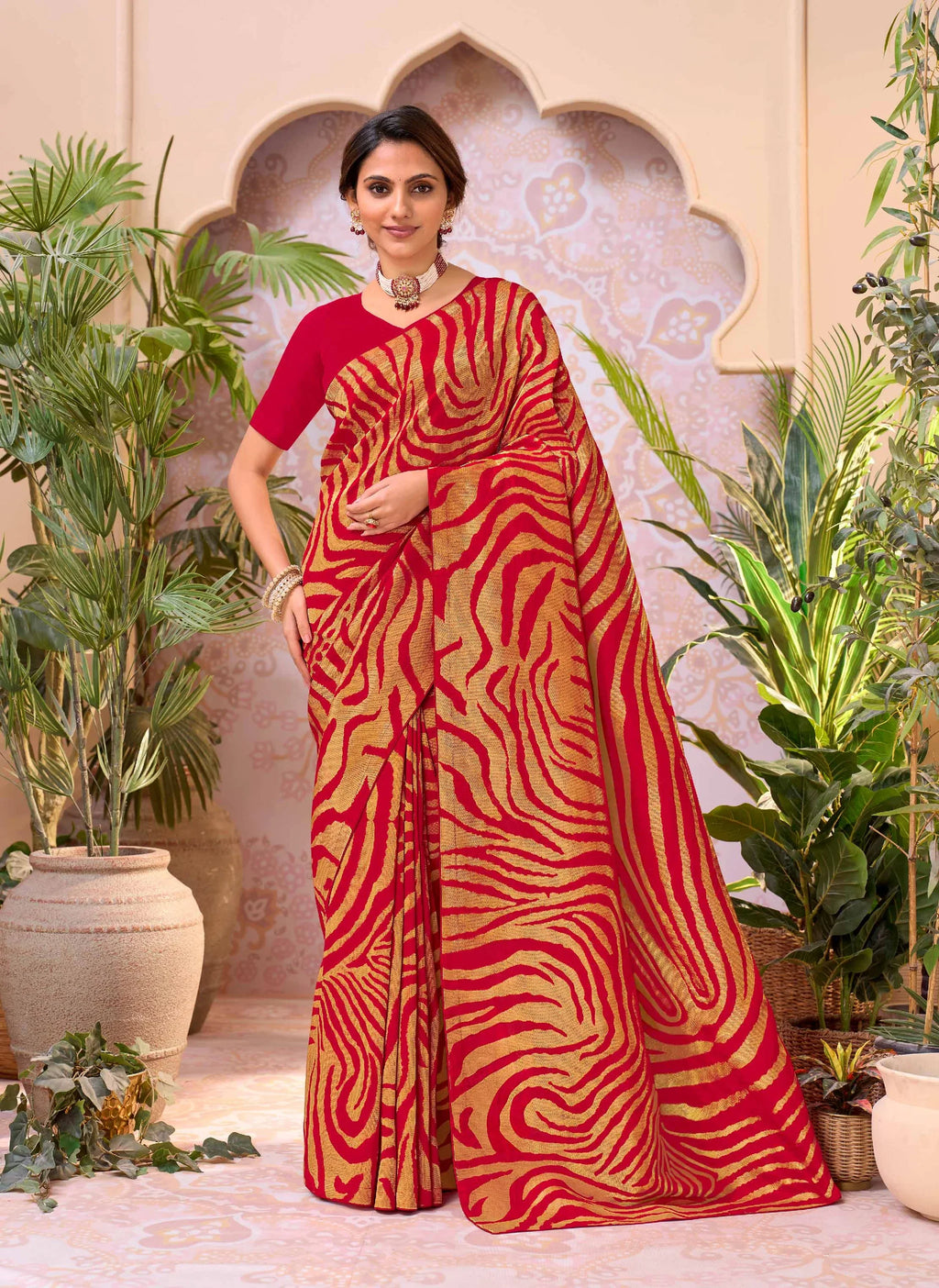 Laxmipati Aarzoo Red Chiffon Embroidered Saree
