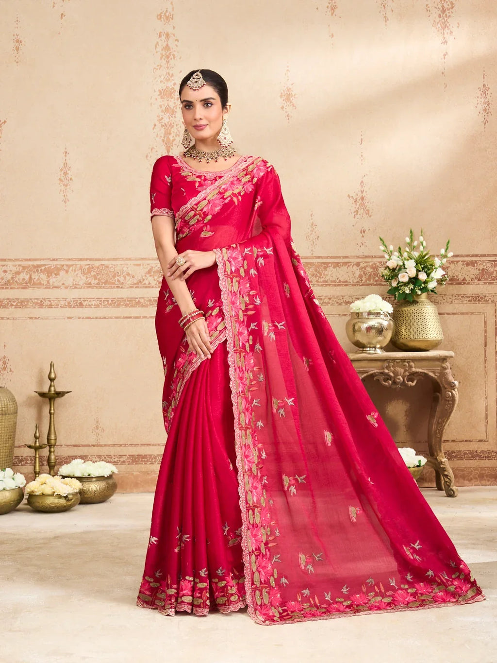 Laxmipati Kurkure Red Silk Blend Embroidered Saree
