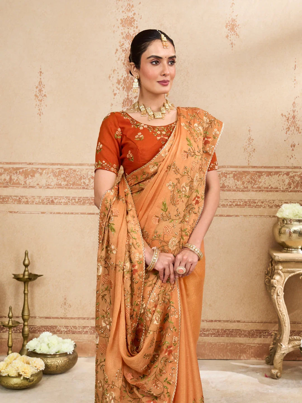 Laxmipati Kurkure Orange Silk Blend Embroidered Saree