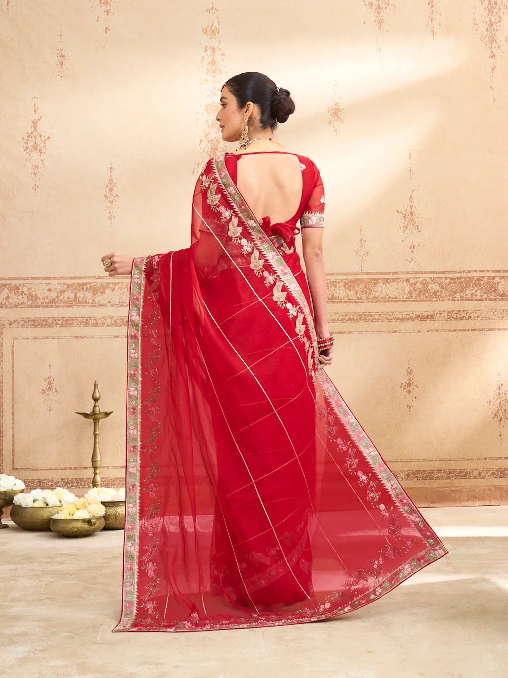Laxmipati Kurkure Red Tissue Organza Embroidered Saree