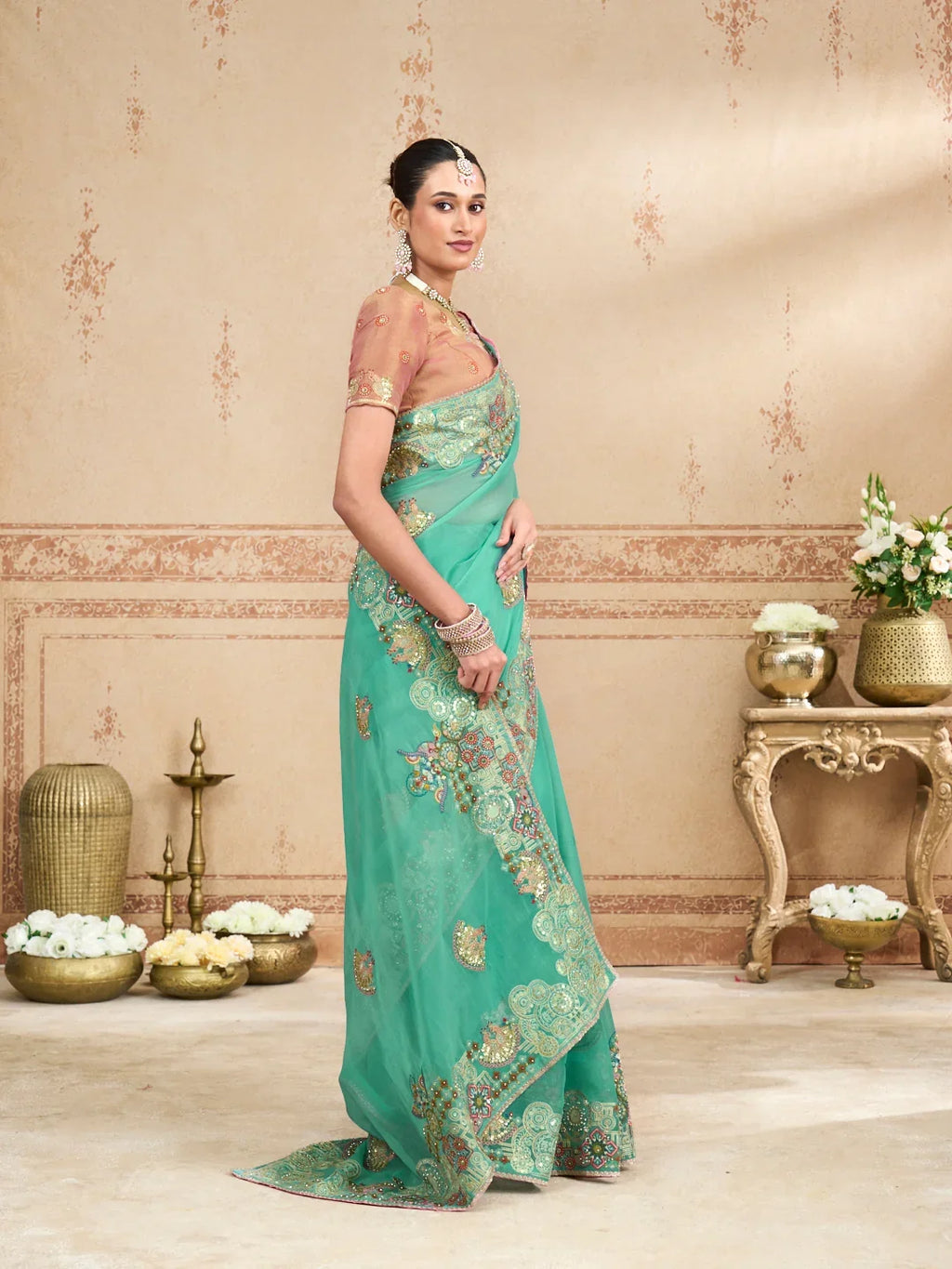 Laxmipati Kurkure Blue Tissue Organza Embroidered Saree