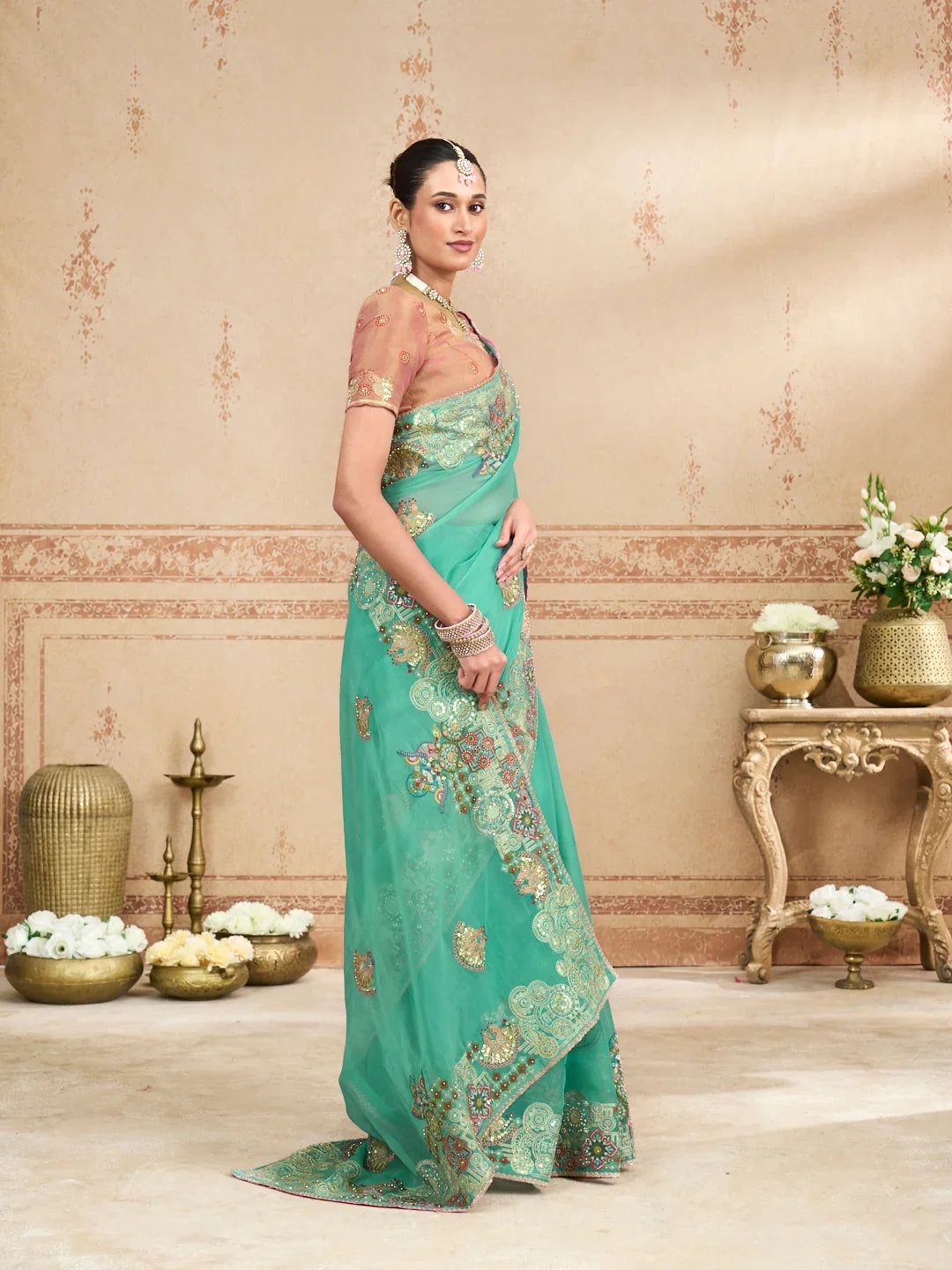 Laxmipati Kurkure Blue Tissue Organza Embroidered Saree