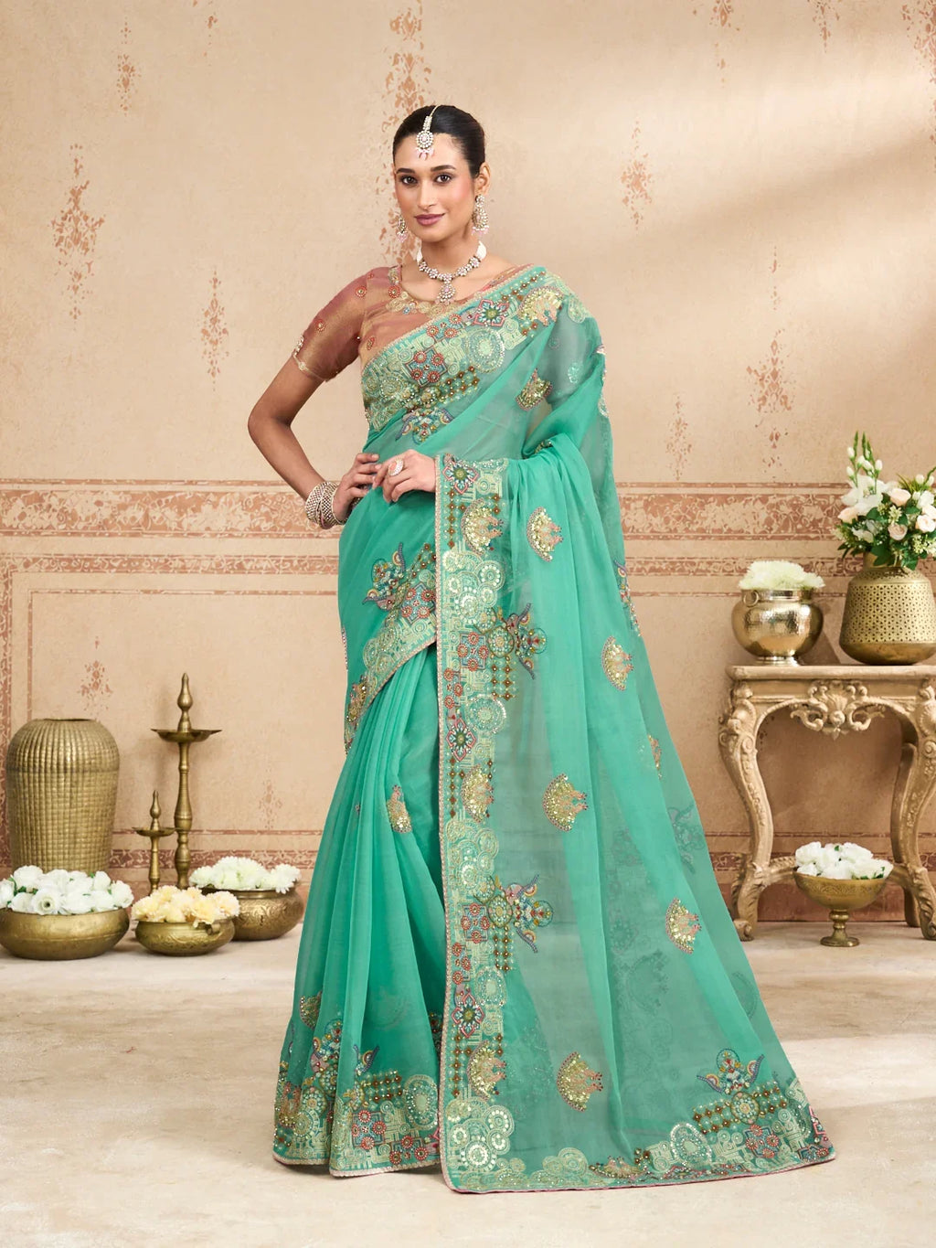 Laxmipati Kurkure Blue Tissue Organza Embroidered Saree
