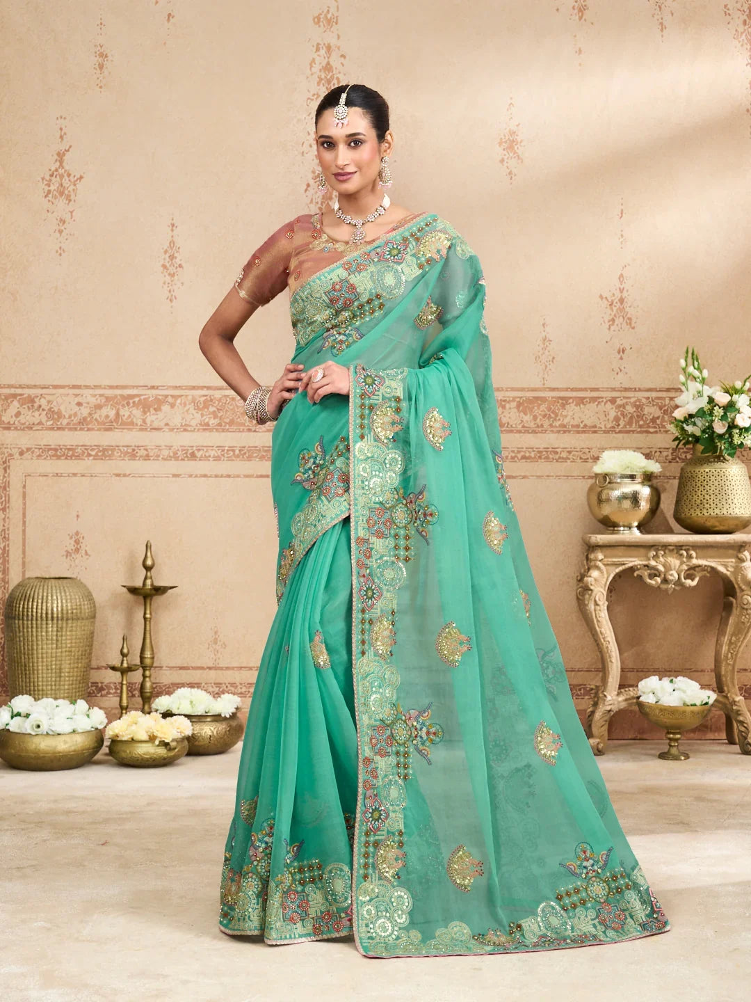 Laxmipati Kurkure Blue Tissue Organza Embroidered Saree