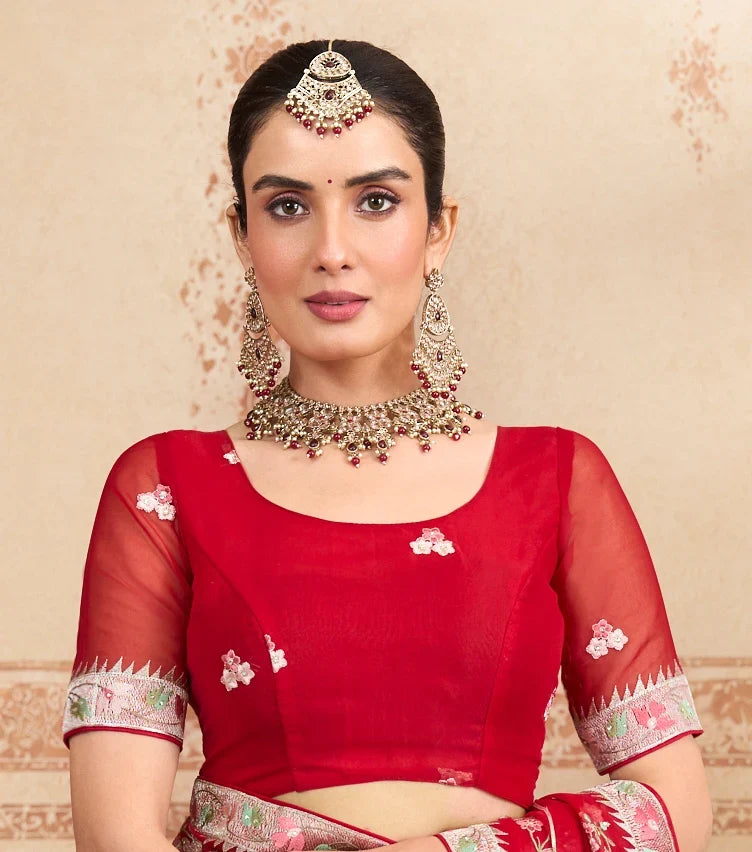 Laxmipati Kurkure Red Tissue Organza Embroidered Saree