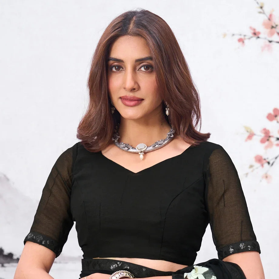 Laxmipati Hasinaa Black Georgette Floral Printed Saree