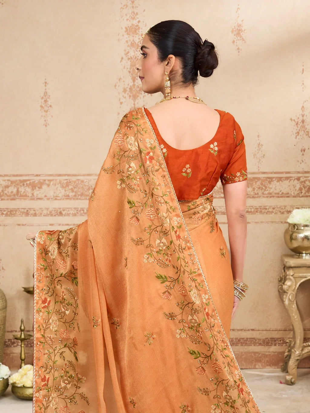 Laxmipati Kurkure Orange Silk Blend Embroidered Saree