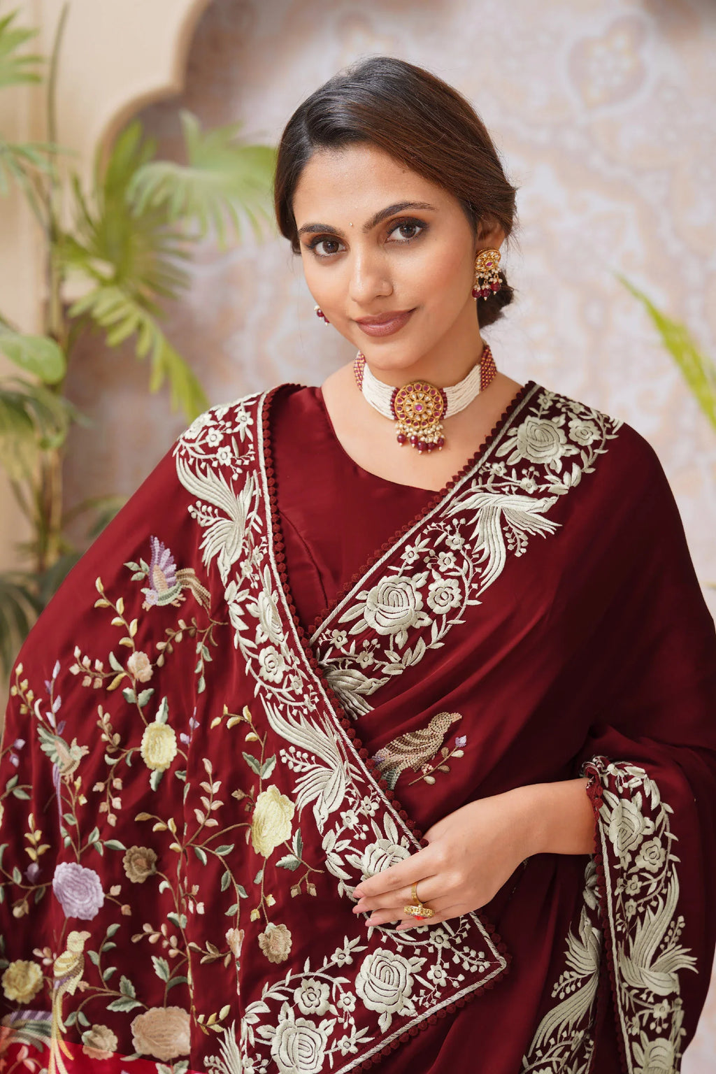 Laxmipati Aarzoo Maroon Chiffon Embroidered Saree