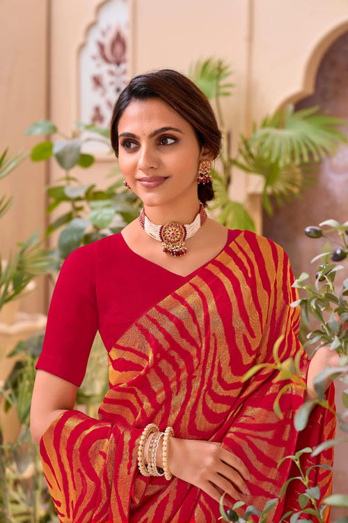 Laxmipati Aarzoo Red Chiffon Embroidered Saree