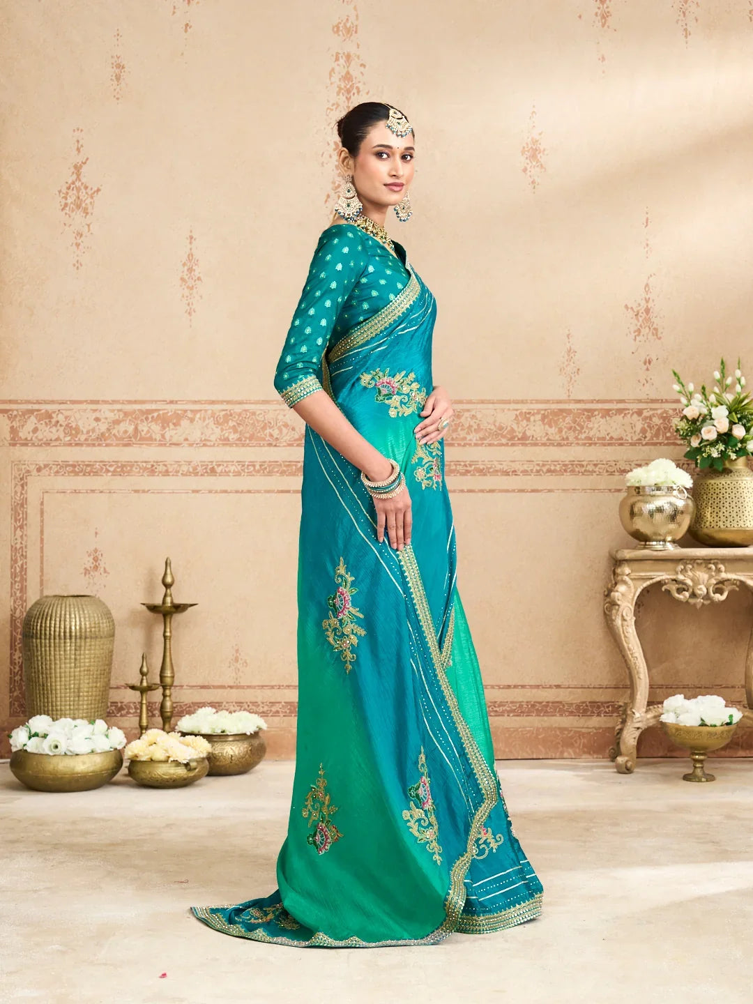 Laxmipati Kurkure Blue Silk Blend Embroidered Saree